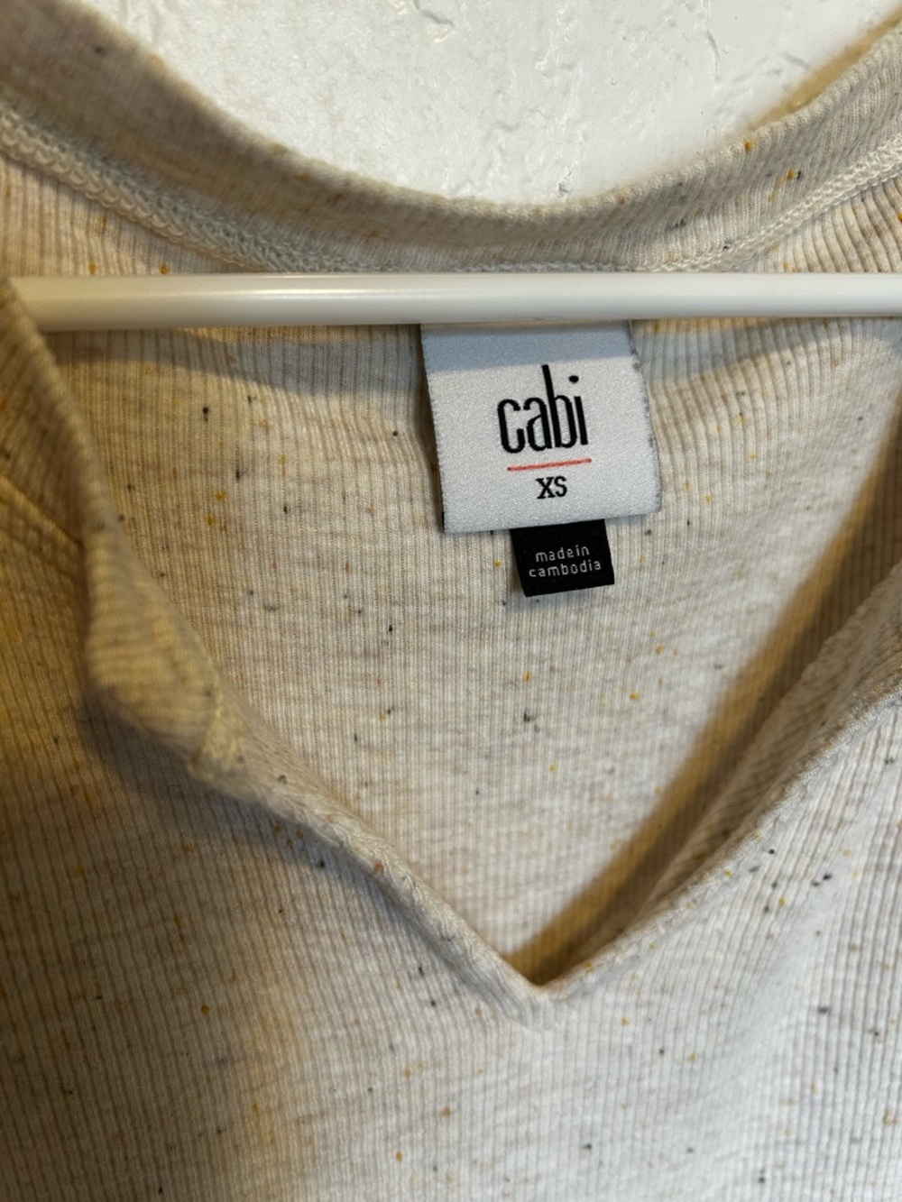 CAbi Cream Speckled Notch-Neck Long Sleeve Top - Picture 2 of 3